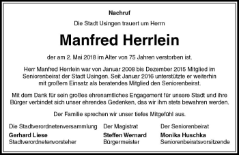Traueranzeige von Manfred Herrlein von  Usinger Anzeiger