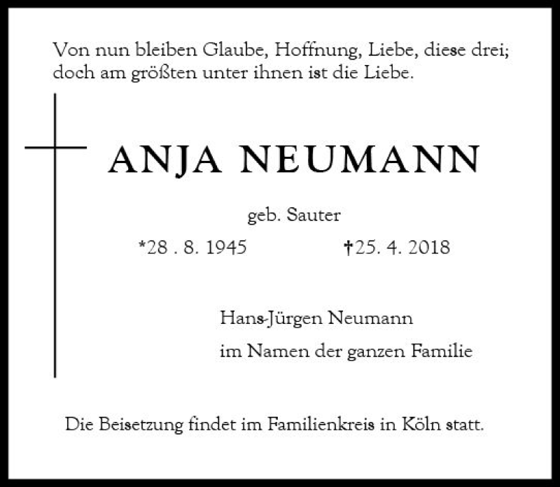  Traueranzeige für Marianne Neumann vom 05.05.2018 aus Trauerportal Rhein Main Presse