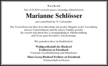 Traueranzeige von Marianne Schlösser von VRM Trauer