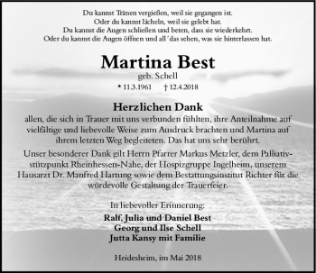 Traueranzeige von Martina Best von Trauerportal Rhein Main Presse