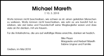 Traueranzeige von Michael Mareth von  Gießener Anzeiger