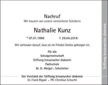 Traueranzeige von Nathalie Kunz von Trauerportal Rhein Main Presse