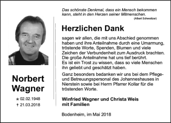Traueranzeige von Norbert Wagner von Trauerportal Rhein Main Presse