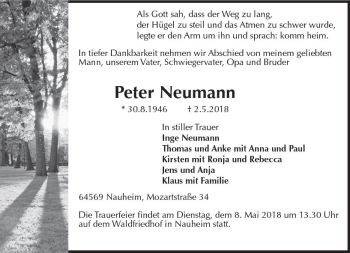 Traueranzeige von Peter Neumann von Trauerportal Rhein Main Presse