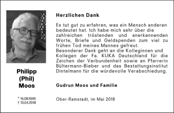 Traueranzeige von Philipp Moos von Trauerportal Rhein Main Presse