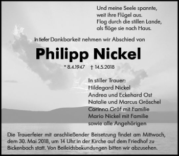 Traueranzeige von Philipp Nickel von Trauerportal Rhein Main Presse
