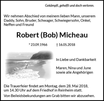 Traueranzeige von Robert Micheau von Trauerportal Rhein Main Presse
