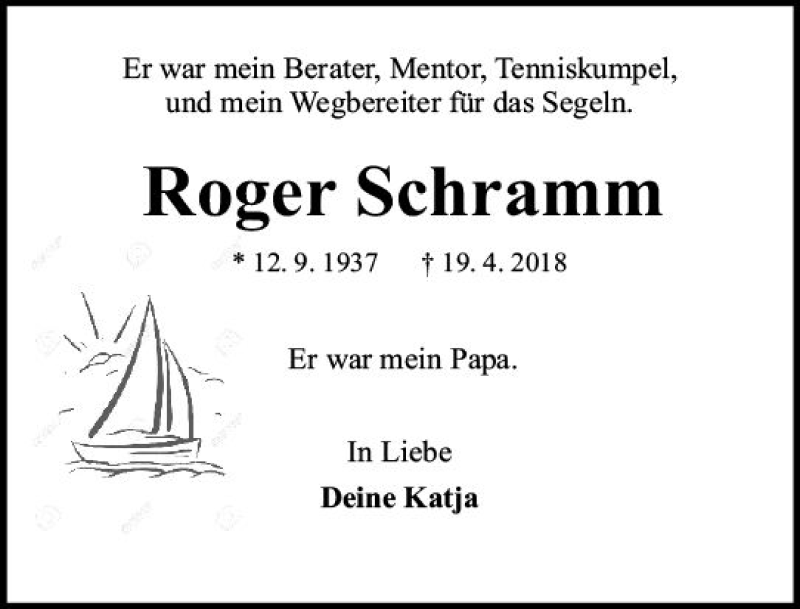  Traueranzeige für Roger Schramm vom 12.05.2018 aus Trauerportal Rhein Main Presse