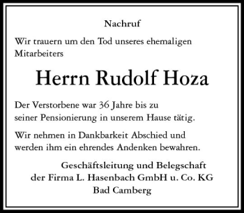 Traueranzeige von Rudolf Hoza von  Camberger Anzeiger