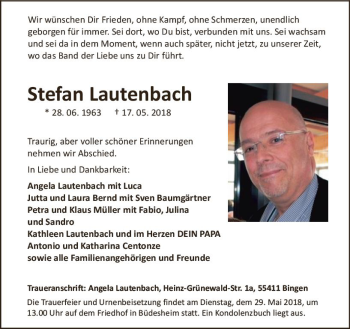Traueranzeige von Stefan Lautenbach von Trauerportal Rhein Main Presse