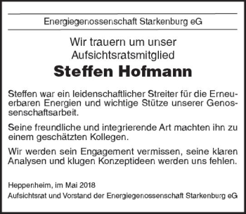 Traueranzeige von Steffen Hofmann von Trauerportal Rhein Main Presse
