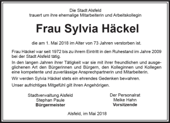 Traueranzeige von Sylvia Häckel von VRM Trauer