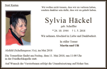Traueranzeige von Sylvia Häckel von VRM Trauer