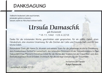 Traueranzeige von Ursula Damaschk von VRM Trauer