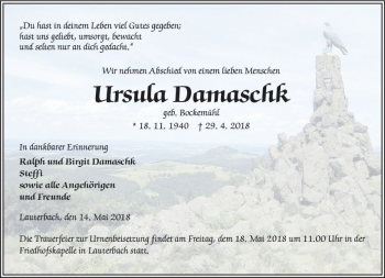 Traueranzeige von Ursula Damaschk von VRM Trauer