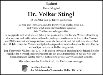 Traueranzeige von Volker Stingl von Trauerportal Rhein Main Presse