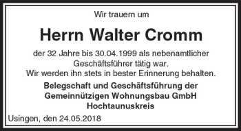 Traueranzeige von Walter Cromm von  Usinger Anzeiger