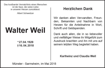 Traueranzeige von Walter Weil von Trauerportal Rhein Main Presse