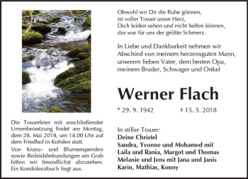 Traueranzeige von Werner Flach von  Kreisanzeiger