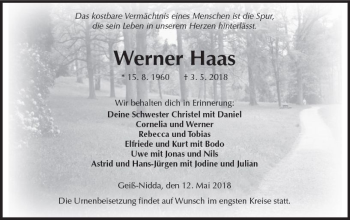 Traueranzeige von Werner Haas von  Kreisanzeiger