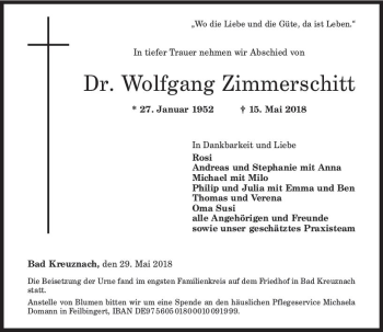 Traueranzeige von Wolfgang Zimmerschitt von Trauerportal Rhein Main Presse