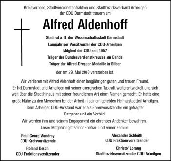 Traueranzeige von Alfred Aldenhoff von Trauerportal Rhein Main Presse