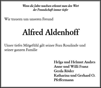 Traueranzeige von Alfred Aldenhoff von Trauerportal Rhein Main Presse
