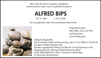 Traueranzeige von Alfred Bips von Trauerportal Rhein Main Presse