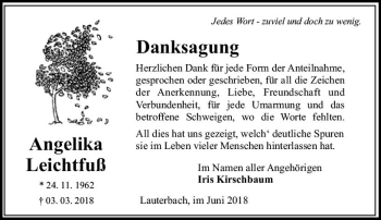 Traueranzeige von Angelika Leichtfuß von VRM Trauer