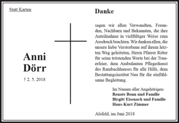 Traueranzeige von Anni Dörr von VRM Trauer