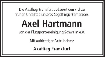 Traueranzeige von Axel Hartmann von VRM Trauer