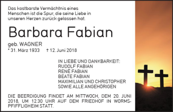 Traueranzeige von Barbara Fabian von Trauerportal Rhein Main Presse