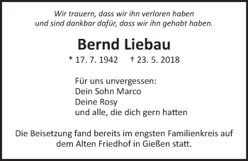 Traueranzeige von Bernd Liebau von  Gießener Anzeiger