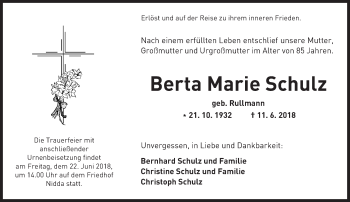 Traueranzeige von Berta Marie Schulz von  Kreisanzeiger