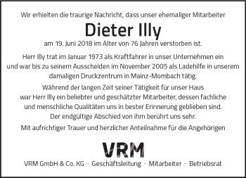 Traueranzeige von Dieter Illy von Trauerportal Rhein Main Presse