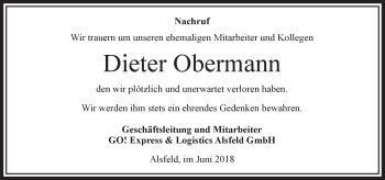 Traueranzeige von Dieter Obermann von VRM Trauer
