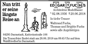 Traueranzeige von Edgar Fuchs von Trauerportal Rhein Main Presse