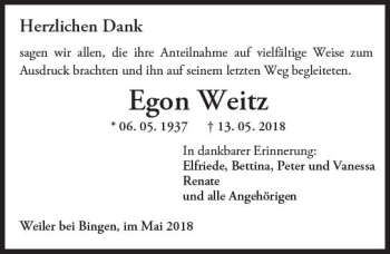 Traueranzeige von Egon Weitz von Trauerportal Rhein Main Presse