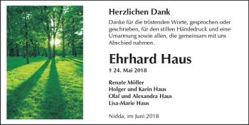 Traueranzeige von Ehrhard Haus von  Kreisanzeiger