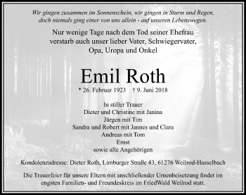 Traueranzeige von Emil Roth von  Usinger Anzeiger
