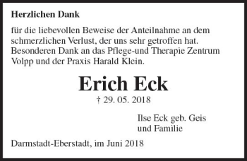 Traueranzeige von Erich Eck von Trauerportal Rhein Main Presse