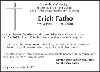 Traueranzeige von Erich Fatho von Trauerportal Rhein Main Presse