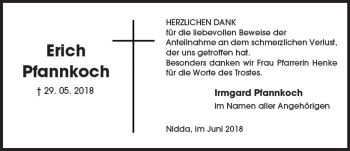 Traueranzeige von Erich Pfannkoch von  Kreisanzeiger