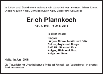 Traueranzeige von Erich Pfannkoch von  Kreisanzeiger
