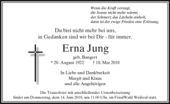 Traueranzeige von Erna Jung von  Usinger Anzeiger