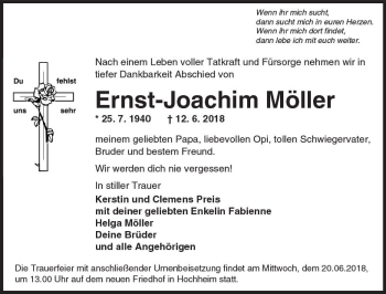 Traueranzeige von Ernst-Joachim Möller von Trauerportal Rhein Main Presse