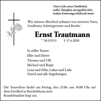 Traueranzeige von Ernst Trautmann von Trauerportal Rhein Main Presse