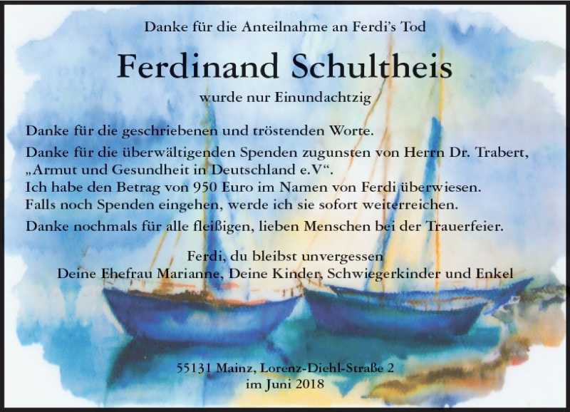  Traueranzeige für Ferdinand Schultheis vom 09.06.2018 aus Trauerportal Rhein Main Presse