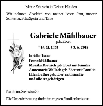 Traueranzeige von Gabriele Mühlbauer von Trauerportal Rhein Main Presse