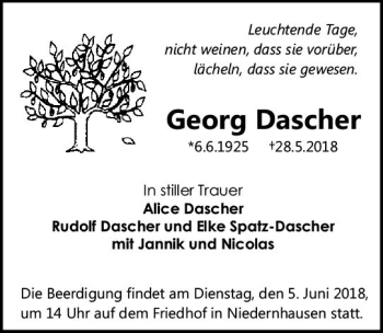 Traueranzeige von Georg Dascher von Trauerportal Rhein Main Presse